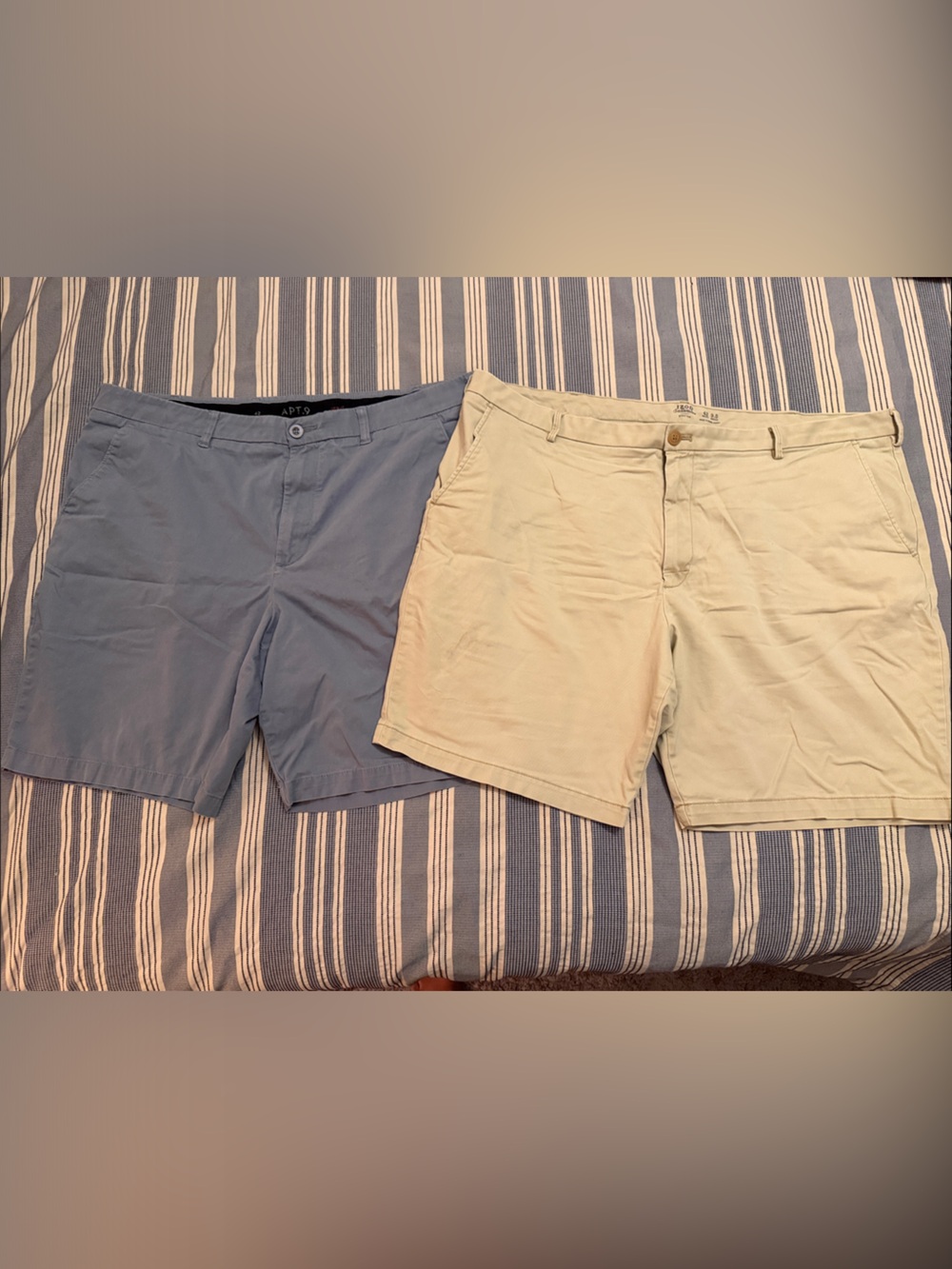 Lot of 2 Light Blue and Khaki Men’s Stretch Chino Shorts (APT9 and IZOD)